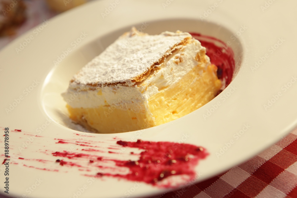 Krempita in a restaurant in Croatia.