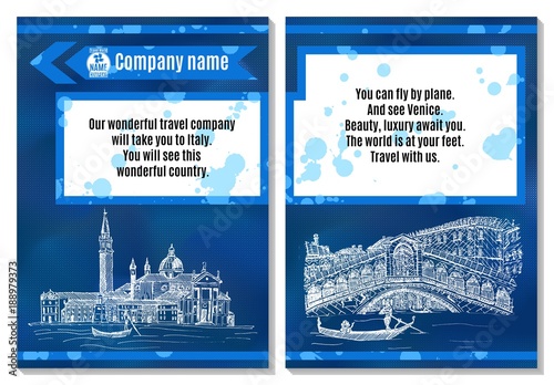 sketch brochure italy journey on a blue background