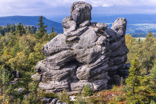 Rock formation on Szczeliniec Wielki in Table Mountains National Park, one of the biggest tourist attractions of the Polish Sudetes