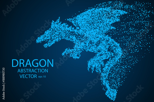 Dragon in flight, breathing fire, consists of particles. Vector eps 10.