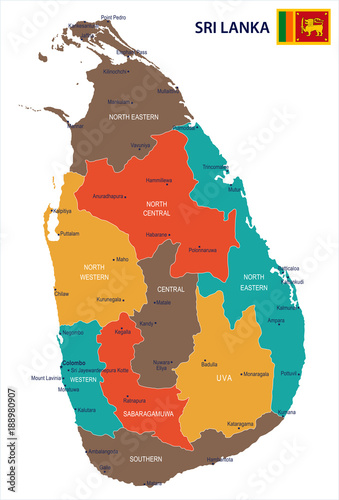 Sri Lanka - map and flag Detailed Vector Illustration