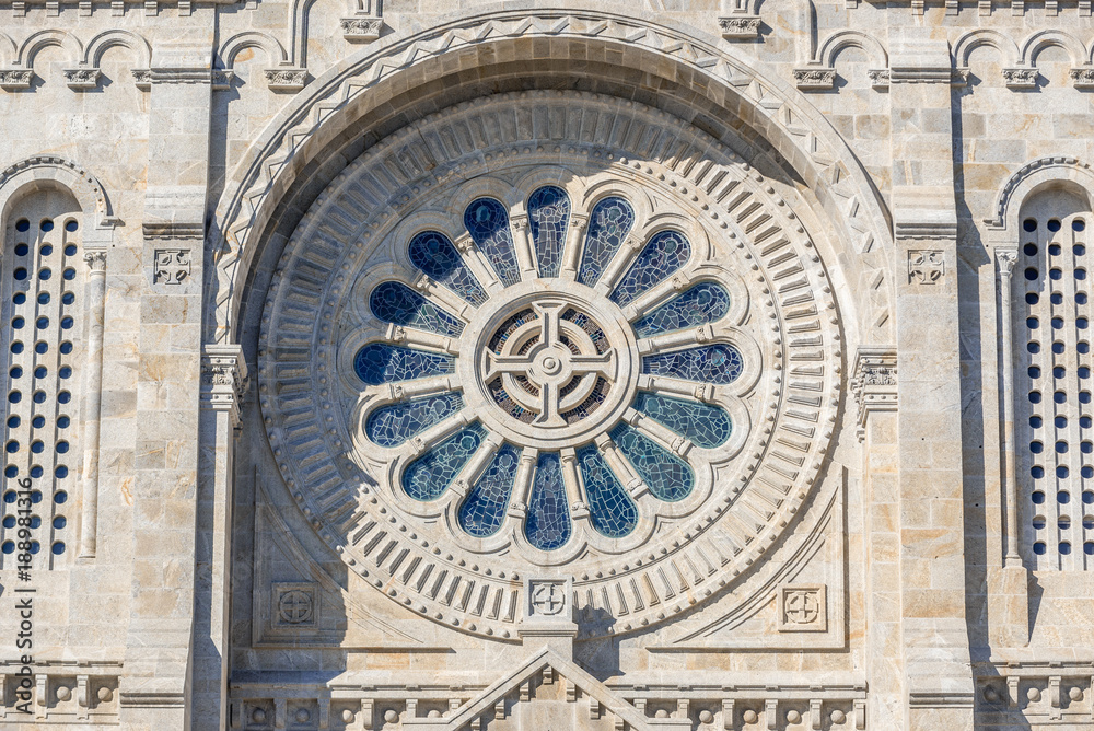 Rose window of Santa Luzia Basilica on the mount in Viana do Castelo city, Portugal