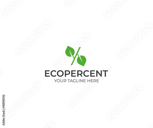Percent symbol and leaves logo template. Discount and leaf vector design. Ecological illustration
