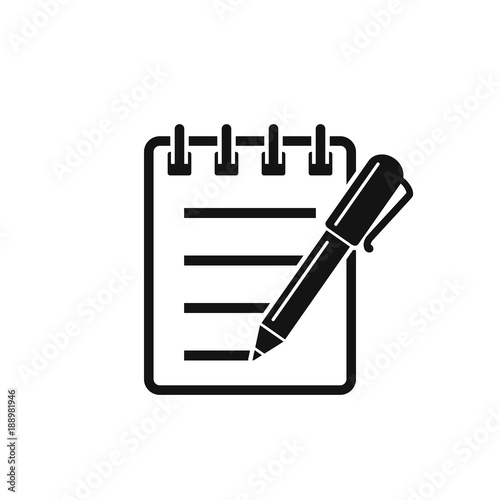 Notebook And Pen Icon. Notepad With Pen Flat Design Icon. Vector Illustration