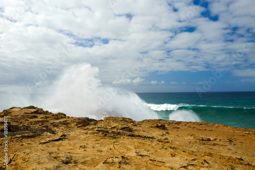 Sprays of waves on Fuerteventura, Spain.
