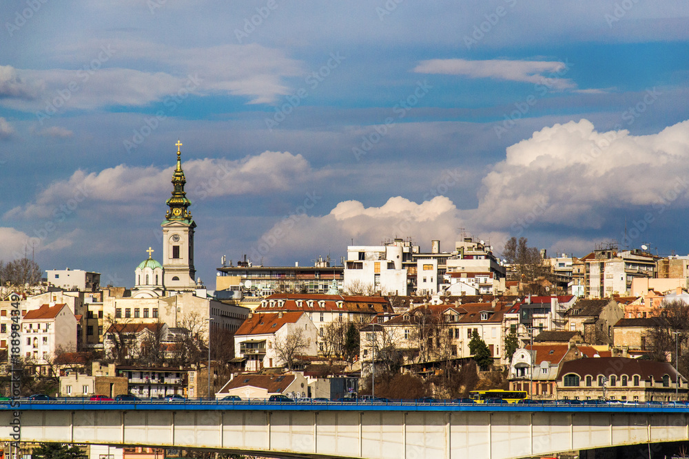 Belgrade, Serbia February 28, 2014: View of the panorama of Belgrade and the cathedral church