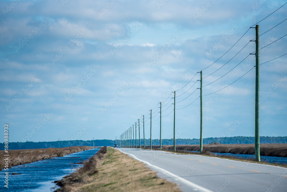 Telephone poles following the highway in North Carolina