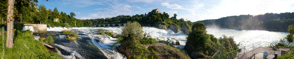 Rheinfall waterfall, Switzerland, panoramic view Rheinfall waterfall, Switzerland, panoramic view