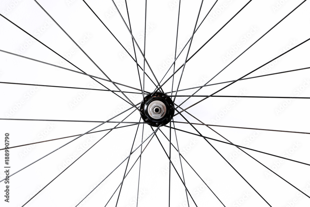 Black and alloy bicycle spokes isolated on white background