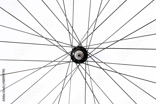 Black and alloy bicycle spokes isolated on white background