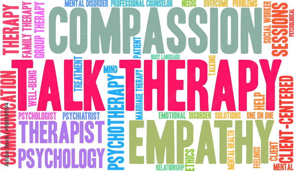 Talk Therapy Word Cloud on a white background. Talk Therapy Word Cloud on a white background.
