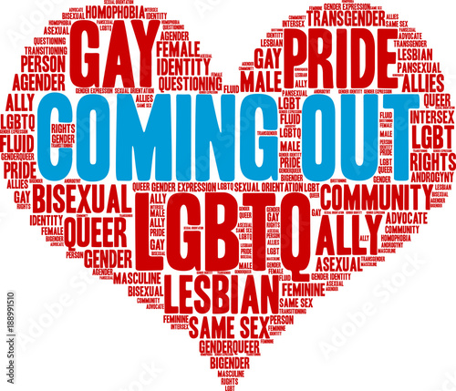 Coming Out Word Cloud on a white background. 