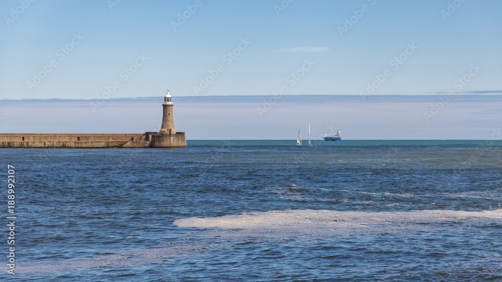 Thge lighthouse at South Pier in South Shields, Tyne and Wear, UK
