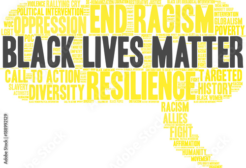 Black Lives Matter word cloud on a white background. 