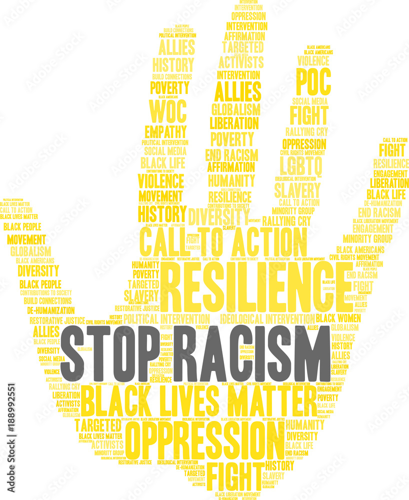 Naklejka Zatrzymaj chmurę słowa rasizm na białym tle.