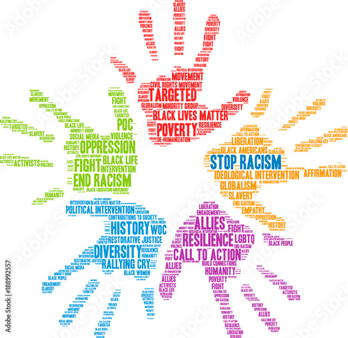 Stop Racism Word Cloud on a white background. 