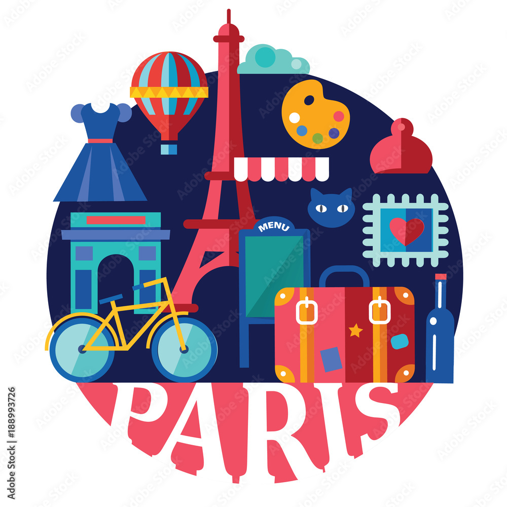 concept design flat vector icon for travel to Paris concept design flat vector icon for travel to Paris