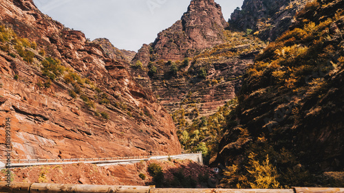 Beautiful mountain highway road through red rock canyon in France, Provence-Alpes-Côte d'Azur. photo