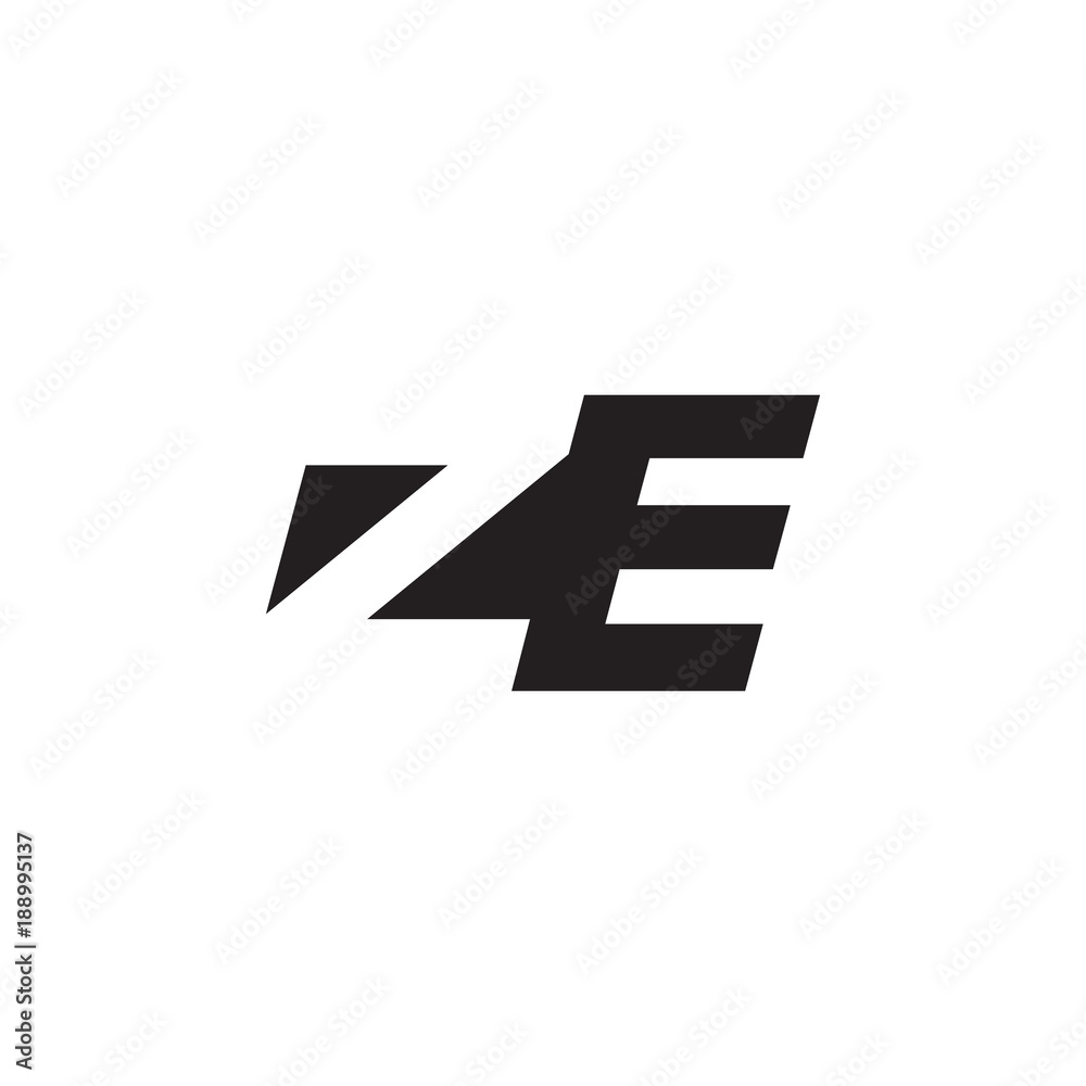 Initial letter ZE, negative space logo, simple black color