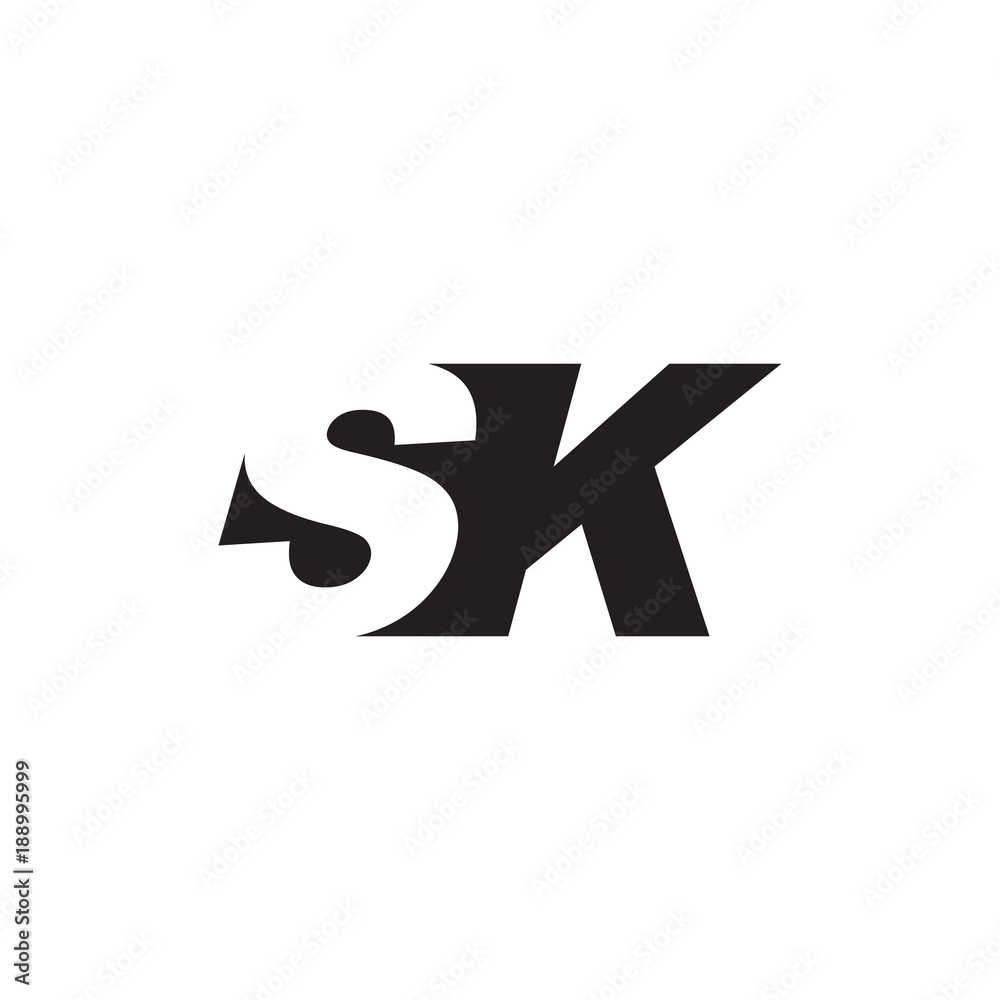 Initial letter SK, negative space logo, simple black color Initial letter SK, negative space logo, simple black color