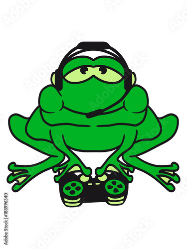 zocken gamer nerd geek zocken spielen controller konsole computer spiel spaß entspannt sitzend frosch klein süß niedlich quak comic cartoon clipart