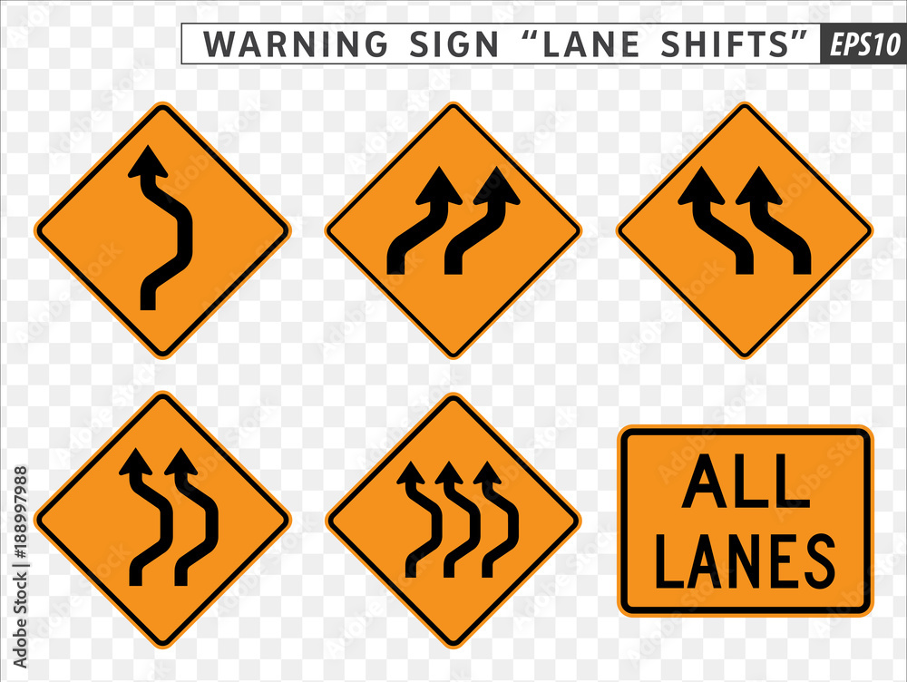 Road sign. Warning. Lane Shifts. Vector illustration on transparent background Road sign. Warning. Lane Shifts. Vector illustration on transparent background