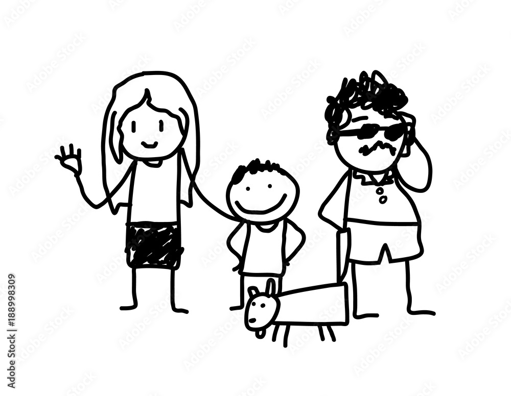 Family Doodle, a hand drawn vector doodle illustration of a happy family. Family Doodle, a hand drawn vector doodle illustration of a happy family.