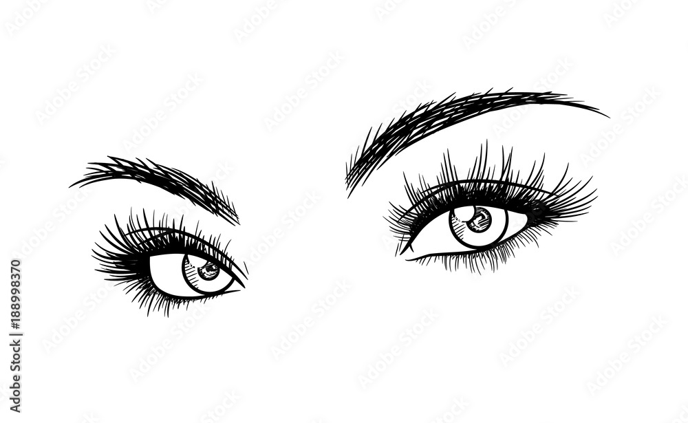 Beautiful Woman Eyes with Eyelash Extensions Sketch, a hand drawn vector sketch illustration of beautiful eyelash extension. Beautiful Woman Eyes with Eyelash Extensions Sketch, a hand drawn vector sketch illustration of beautiful eyelash extension.