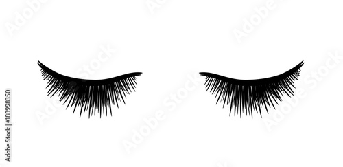 Eyelashes Extension, a hand drawn vector sketch illustration of closed eyes with eyelashes extension.