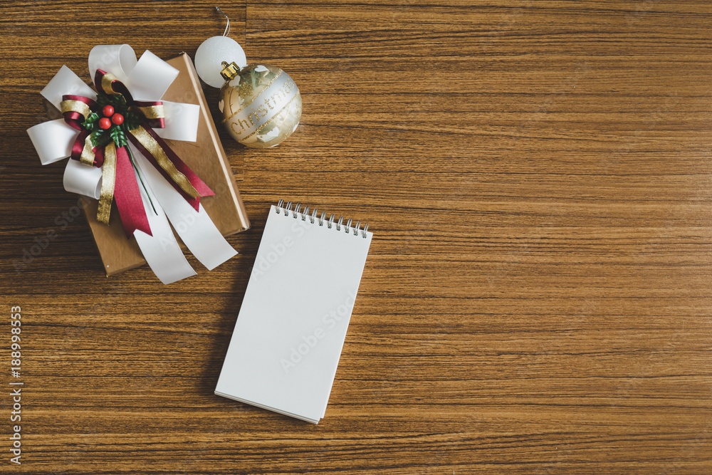 Christmas concept with empty blank book with Christmas decorations.