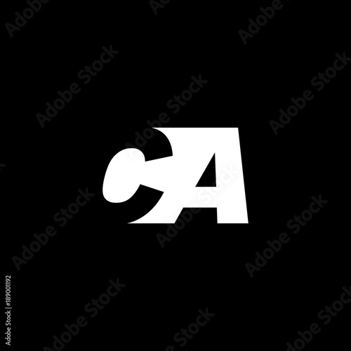 Initial letter CA, negative space logo, white on black background