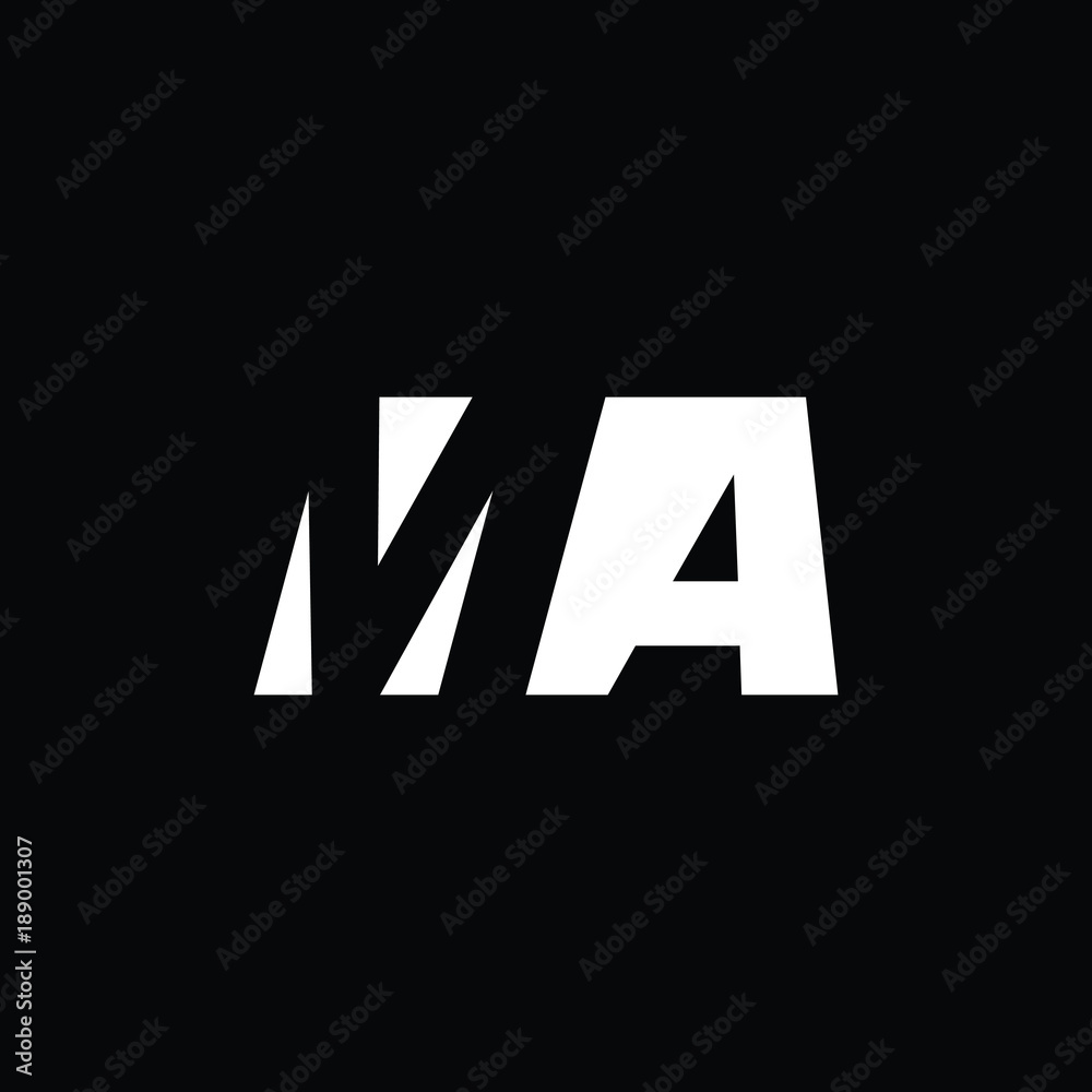 Initial letter MA, negative space logo, white on black background Initial letter MA, negative space logo, white on black background