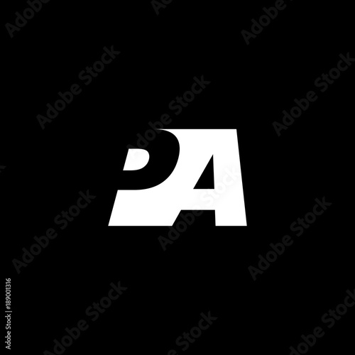 Initial letter PA, negative space logo, white on black background