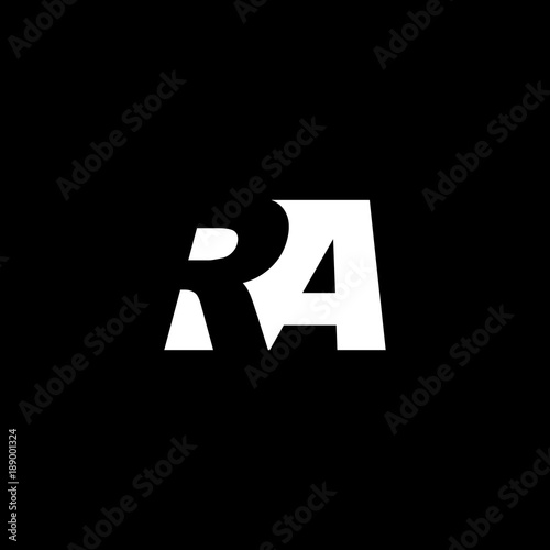 Initial letter RA, negative space logo, white on black background