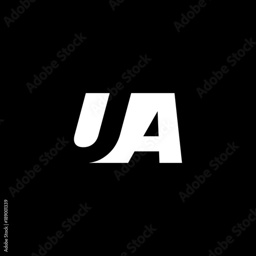 Initial letter UA, negative space logo, white on black background