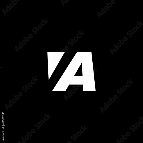 Initial letter VA, negative space logo, white on black background