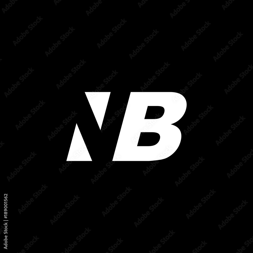 Initial letter NB, negative space logo, white on black background Initial letter NB, negative space logo, white on black background