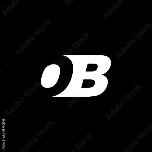 Initial letter OB, negative space logo, white on black background