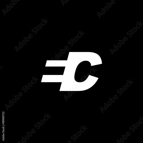 Initial letter EC, negative space logo, white on black background