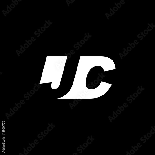 Initial letter JC, negative space logo, white on black background
