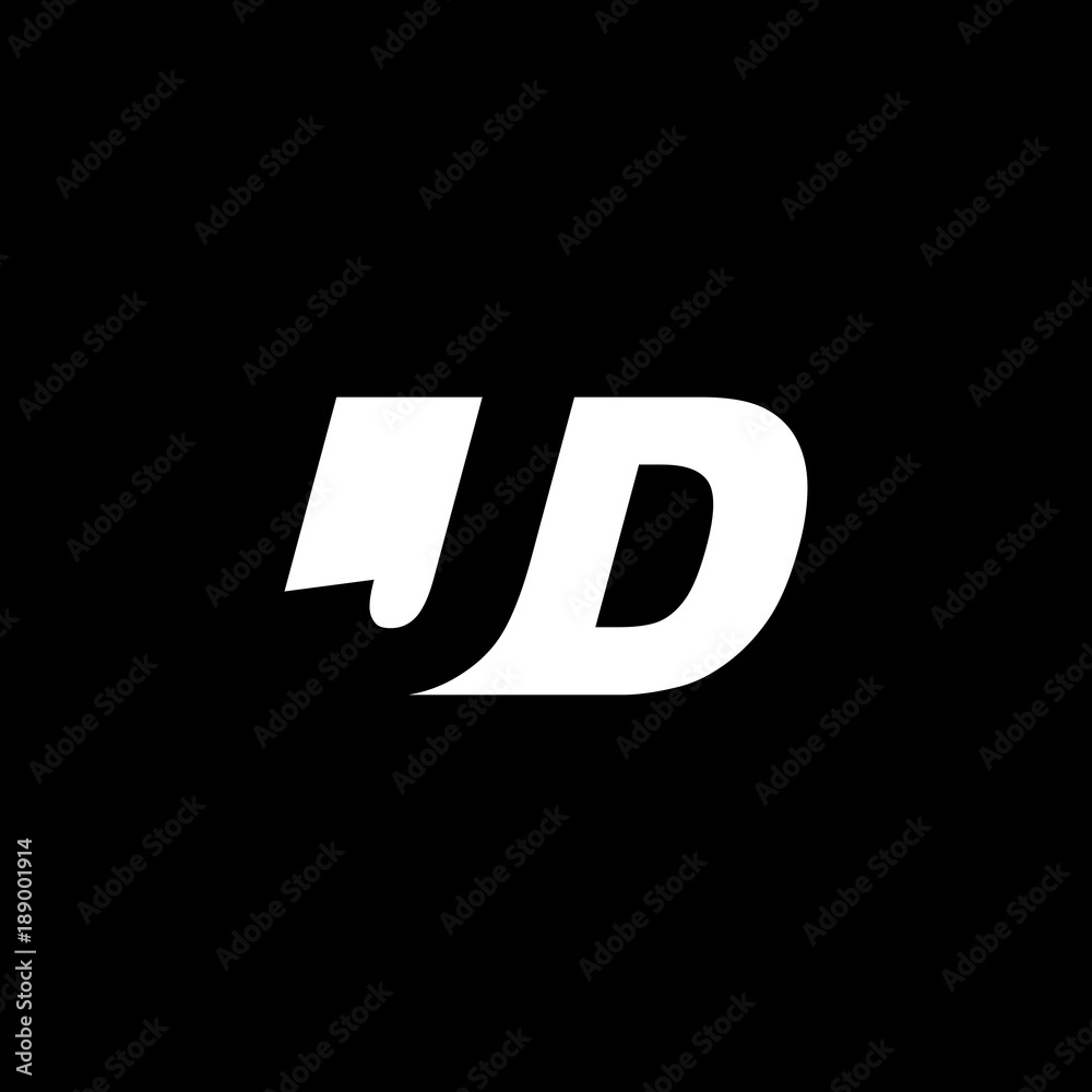 Initial letter JD, negative space logo, white on black background Initial letter JD, negative space logo, white on black background
