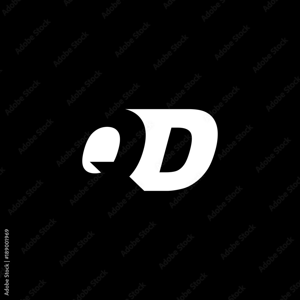 Initial letter QD, negative space logo, white on black background Initial letter QD, negative space logo, white on black background