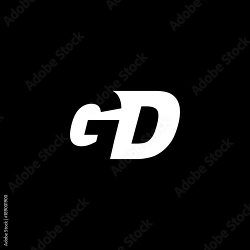 Initial letter GD, negative space logo, white on black background
