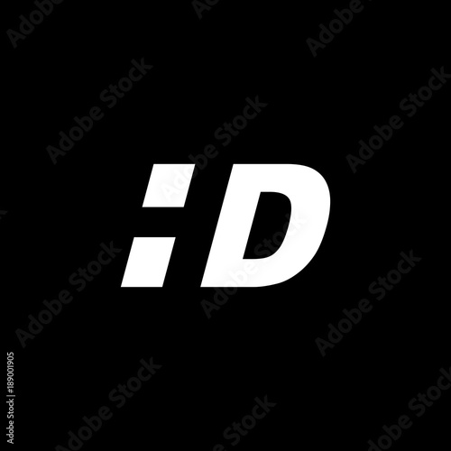 Initial letter HD, negative space logo, white on black background