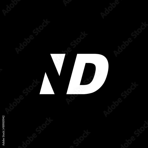 Initial letter ND, negative space logo, white on black background