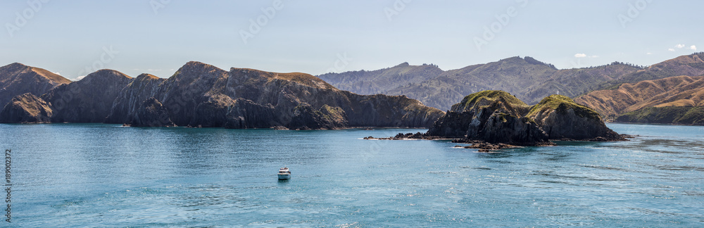 Wild landscape, shot from the top deck of a ferry, travelling from Wellington to Picton, New Zealand. Wild landscape, shot from the top deck of a ferry, travelling from Wellington to Picton, New Zealand.