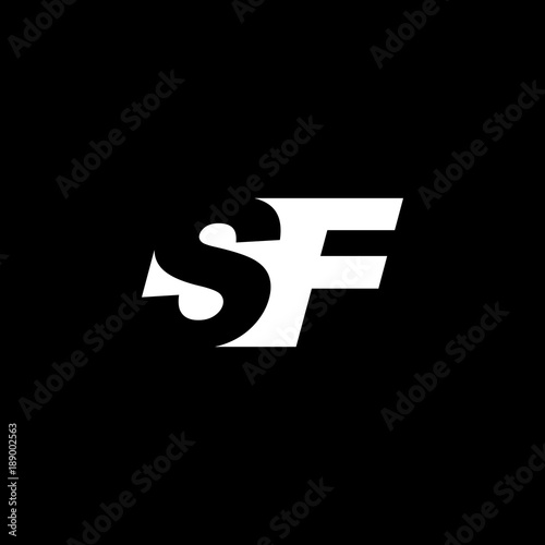 Initial letter SF, negative space logo, white on black background