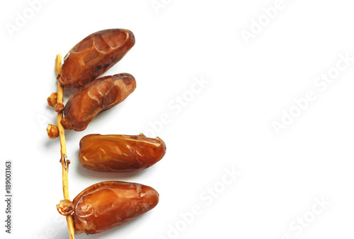 branch of dried date fruits on white