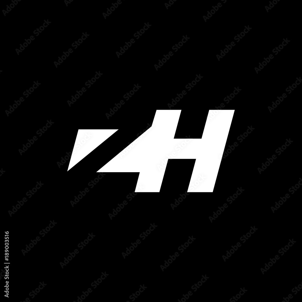 Initial letter ZH, negative space logo, white on black background Initial letter ZH, negative space logo, white on black background