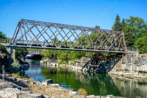 The beautiful Snake River running through Idaho Falls in Idaho.